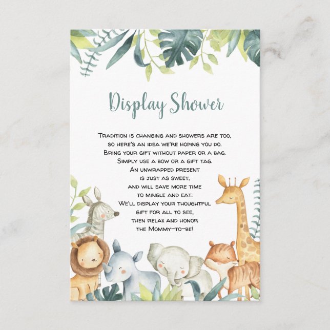 Watercolor safari animals display shower insert (Front)