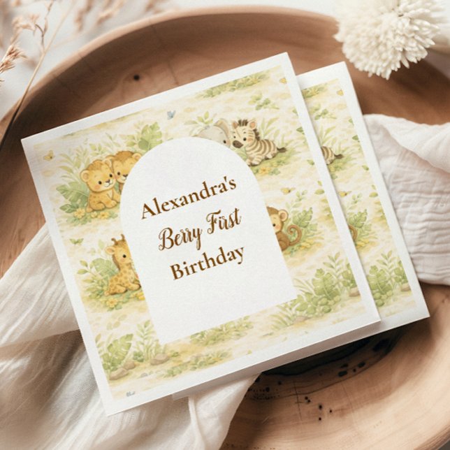 Watercolor Safari Animals First Birthday Napkins (Creator Uploaded)