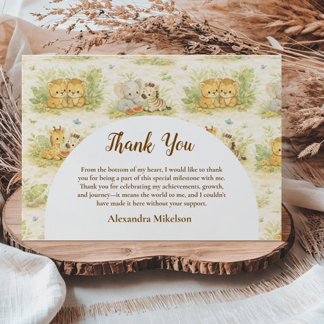 Watercolor Safari Animals First Birthday Thank You Card (Creator Uploaded)