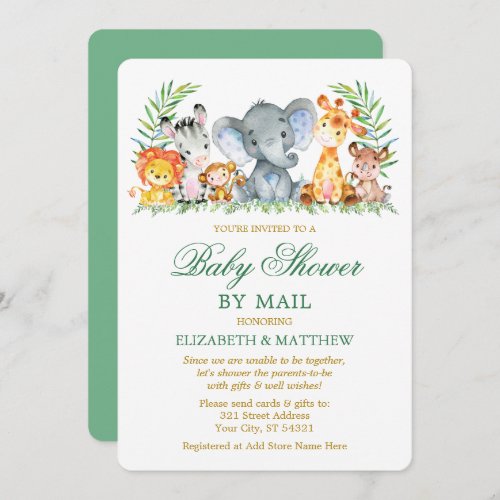 Watercolor Safari Animals Gold Shower by Mail Invitation