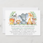 Watercolor Safari Animals Greenery Baby Shower Invitation (Front)