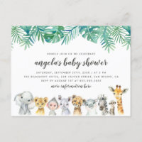 Watercolor Safari Animals Modern Baby Shower Invitation Postcard