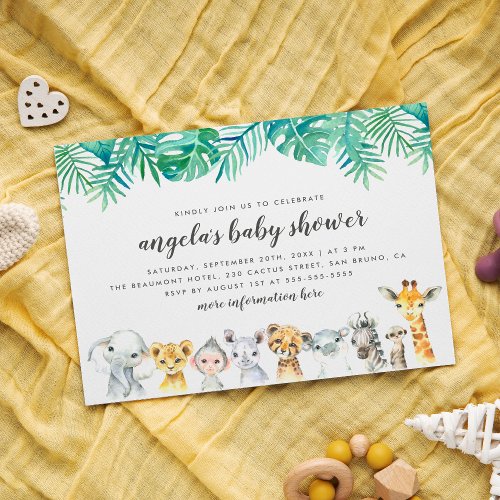 Watercolor Safari Animals Modern Baby Shower Invitation Postcard