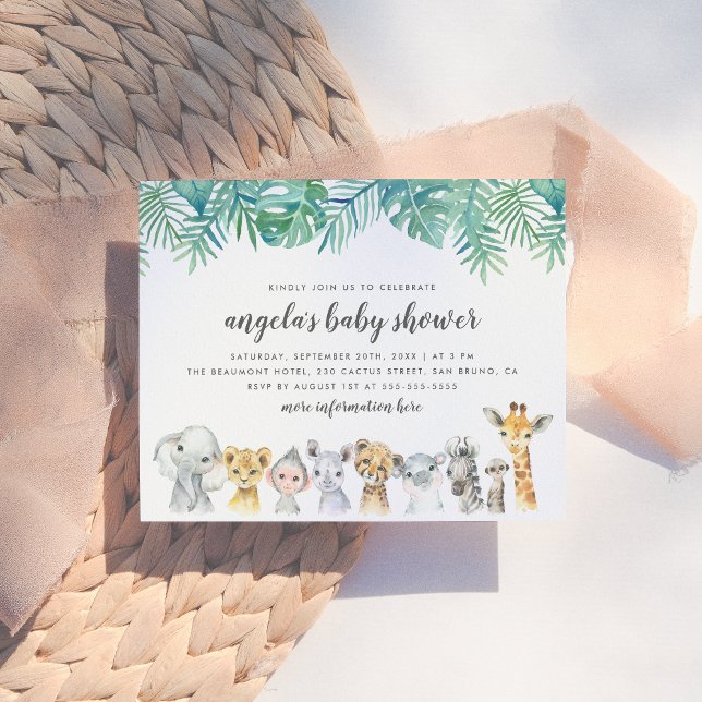 Watercolor Safari Animals Modern Baby Shower Invitation Postcard (Creator Uploaded)
