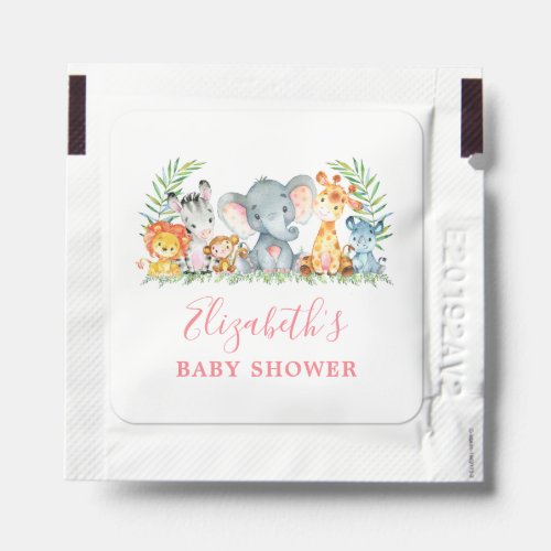 Watercolor Safari Animals Pink Baby Shower Hand Sanitizer Packet