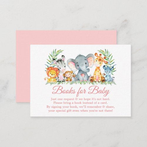 Watercolor Safari Animals Pink Books for Baby Enclosure Card