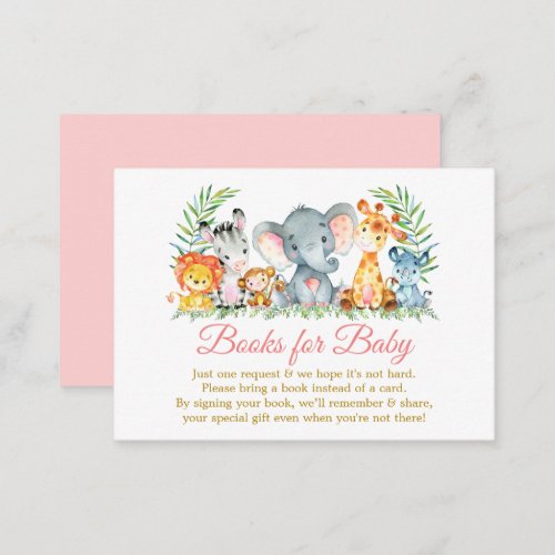 Watercolor Safari Animals Pink Gold Books for Baby Enclosure Card