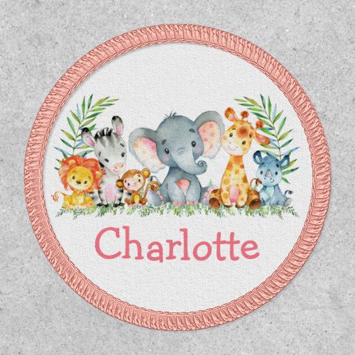 Watercolor Safari Animals Round Pink Patch