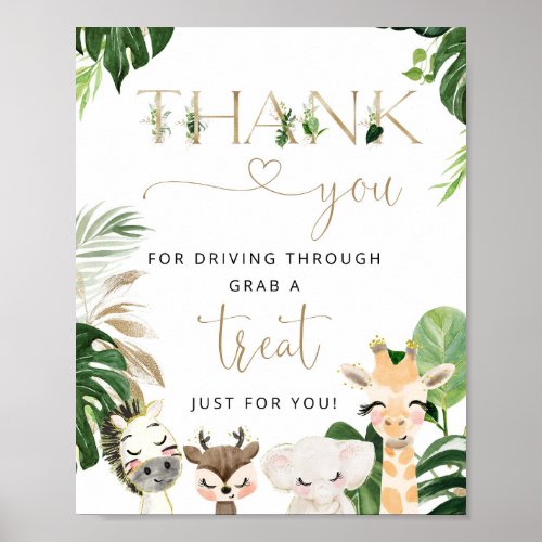 Watercolor safari animals thank you for driving poster