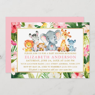 Watercolor Safari Animals Tropical Baby Shower Invitation