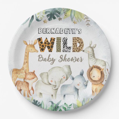 Watercolor Safari Animals Wild Baby Shower Paper Plates