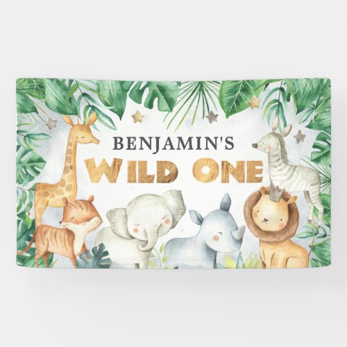 Watercolor Safari Animals Wild One Birthday Banner