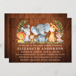 Watercolor Safari Animals Wood Baby Shower Invitation