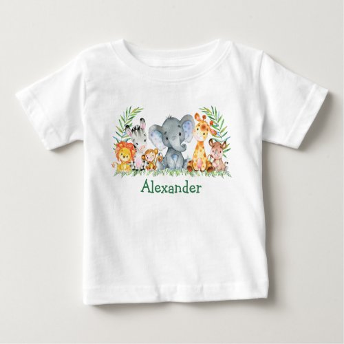 Watercolor Safari Baby Animals Elephant Baby T_Shirt