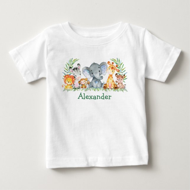 Watercolor Safari Baby Animals Elephant T-Shirt (Front)