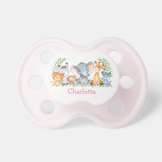 Watercolor Safari Baby Animals Pink Pacifier (Front)