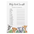 Watercolor Safari Baby Shower Baby Word Scramble