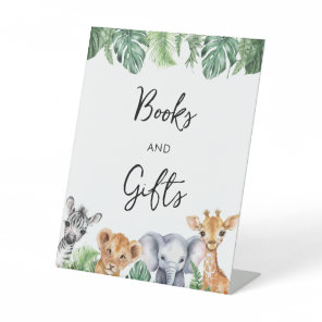 Watercolor Safari Baby Shower Books & Gifts  Pedestal Sign