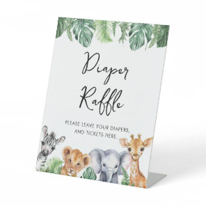 Watercolor Safari Baby Shower Diaper Raffle Pedestal Sign