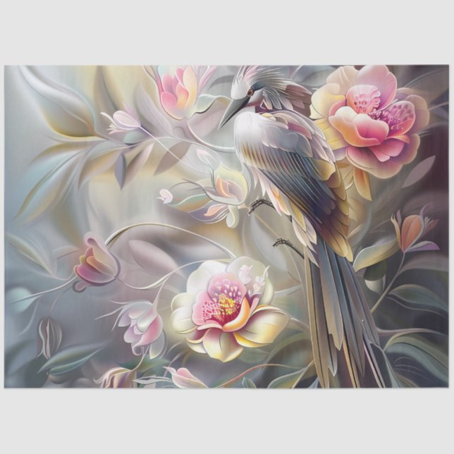 Watercolor Safari Birds Floral Ephemera Decoupage  Tissue Paper (Front)