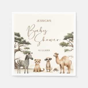 Watercolor Safari Cute Animals Baby Shower Napkins