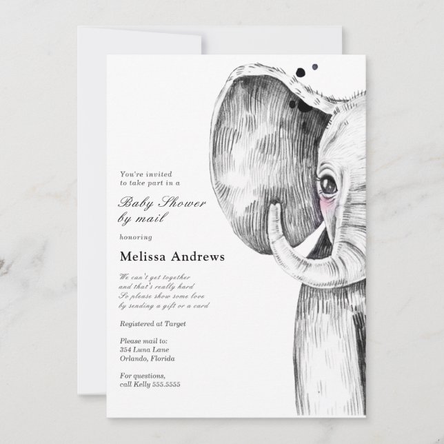 Watercolor Safari Elephant Baby Shower by Mail Invitation (Front)