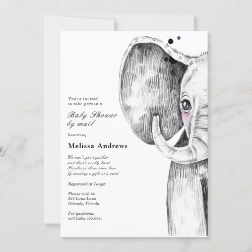 Watercolor Safari Elephant Baby Shower by Mail Invitation