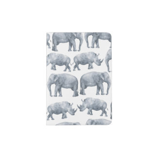 Watercolor Safari Elephants & Rhinos Pattern Passport Holder