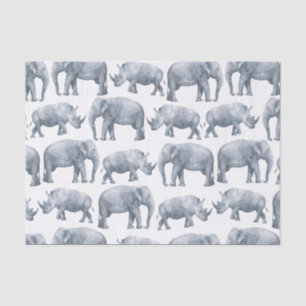 Watercolor Safari Elephants & Rhinos Pattern Tissue Paper