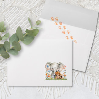 Watercolor Safari Envelope | Elephant Monkey Lion
