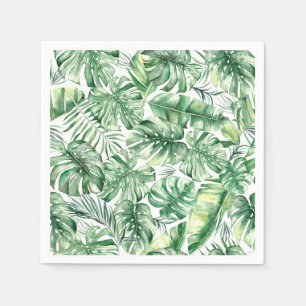 Watercolor Safari Foliage Pattern Kids Birthday Napkins