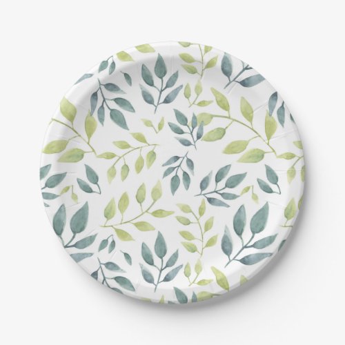 Watercolor Safari Foliage Pattern Kids Birthday Paper Plates