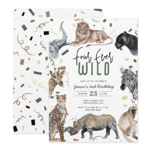 Watercolor Safari Four Ever Wild Birthday  Invitation