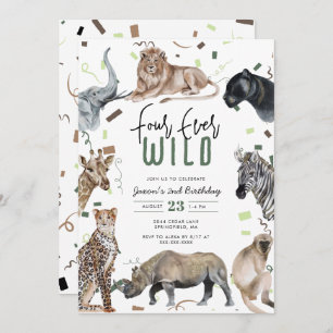Watercolor Safari Four Ever Wild Birthday  Invitation