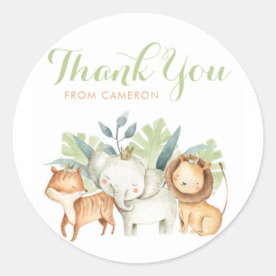 Watercolor Safari Friends Kids Party Thank You Classic Round Sticker