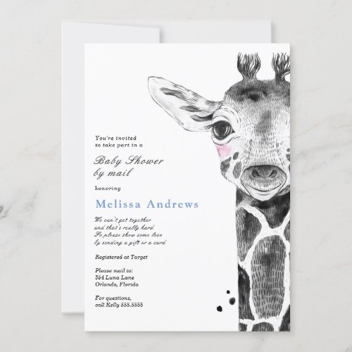 Watercolor Safari Giraffe Baby Shower by Mail Invitation