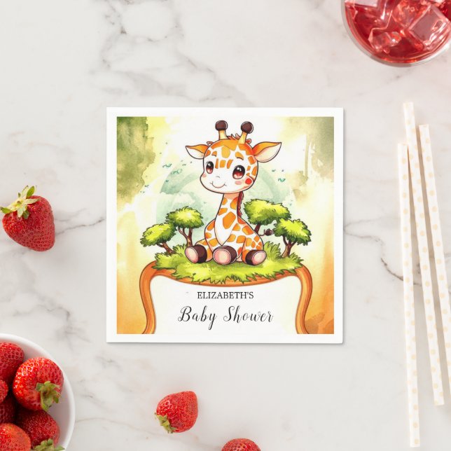 Watercolor Safari Giraffe Baby Shower Napkins (Insitu)