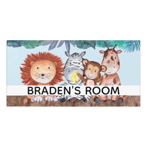 Watercolor Safari Jungle Animal Bedroom Door Sign