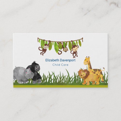 Watercolor Safari Jungle Animal Illustration Business Card