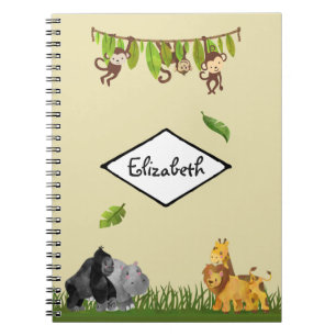 Watercolor Safari Jungle Animal Illustration Notebook