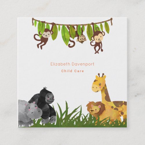 Watercolor Safari Jungle Animal Illustration Square Business Card