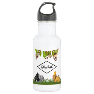 Watercolor Safari Jungle Animal Illustration Water Bottle