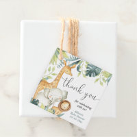 Watercolor safari jungle animals baby shower favor tags