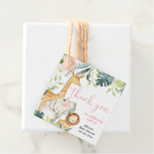 Watercolor safari jungle animals girl baby shower favor tags