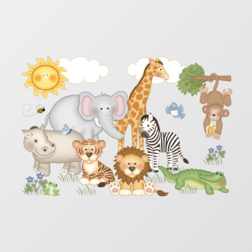 Watercolor Safari Jungle Animals Monkey Elephant  Wall Decal