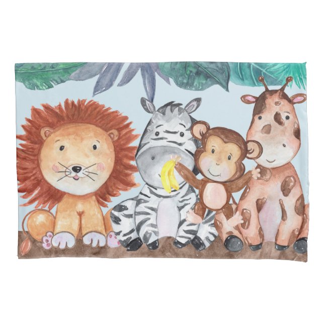 Watercolor Safari Jungle Animals Pillowcase (Front)