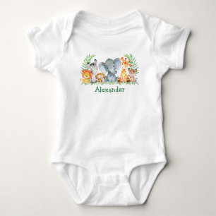 Watercolor Safari Jungle Baby Animals Bodysuit