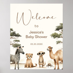 Watercolor Safari Jungle Baby Shower Welcome Poster