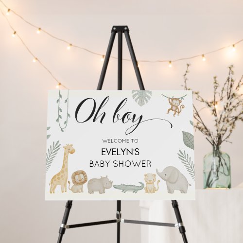 Watercolor Safari Jungle Boy Welcome Baby Shower Foam Board