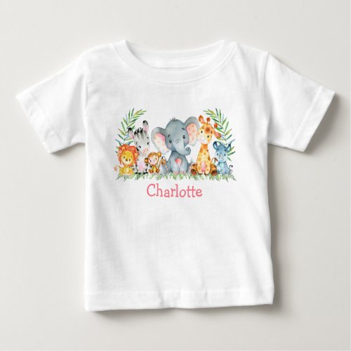 Watercolor Safari Jungle Cute Baby Animals Baby T_Shirt